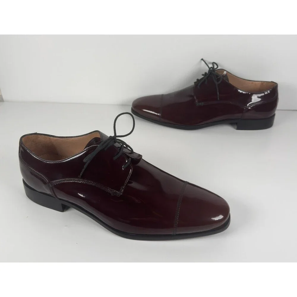 Neil Barrett Patent Leather Burgundy Brown Men's Oxford Shoes EU 43 US 10 Italy